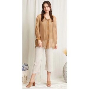 SCANDAL Italy‎ 100 Cotton Gauze Beige Long Sleeve Shirt Top Made in Italy Size L